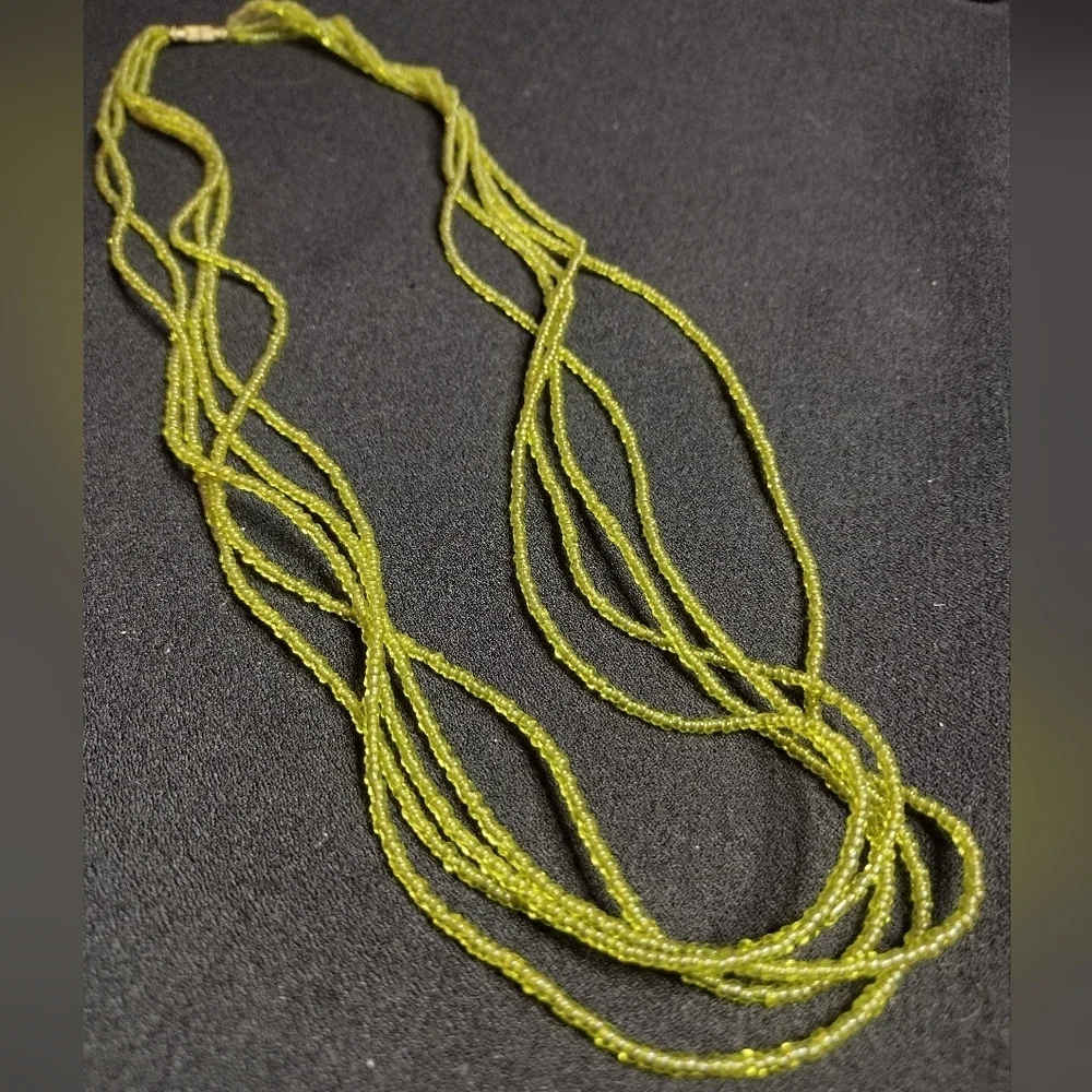 Vintage Multi strand Moss Green Beaded Necklace